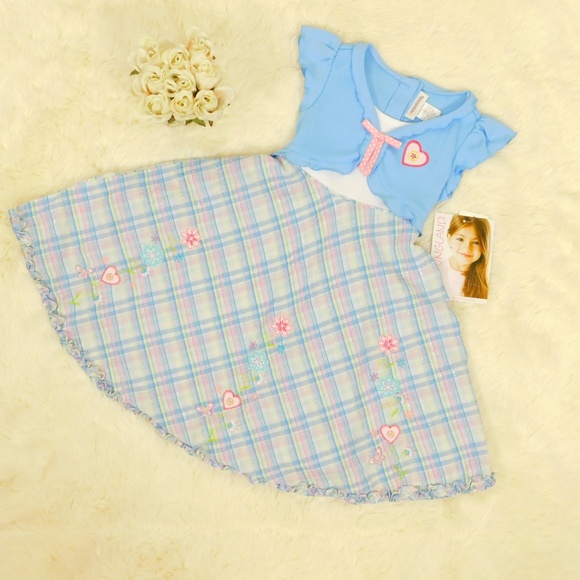 Youngland Girls Size 5 Blue Shrug Plaid Fit and Flare Dress Casual Spring NEW - Picture 2 of 6